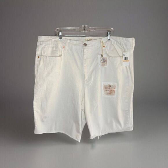 Jessica Simpson Adored Slim Bermuda Shorts Modest White Denim Jean Fray Hem 24W - Picture 1 of 16